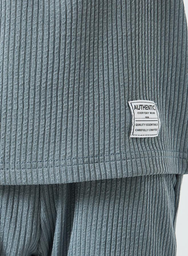 Boys Blue Textured Knit T-Shirt and Shorts Set